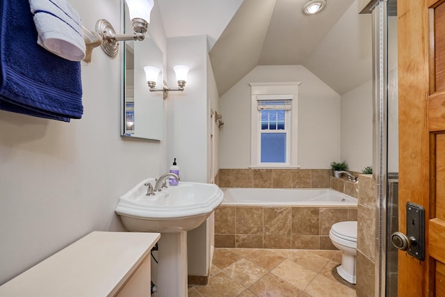 4448 Aldrich Ave S, Minneapolis, MN 55419 - bathroom with a bath, vaulted ceiling, and tile patterned floors