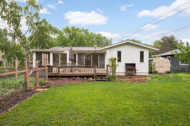 2479 Oxford St N, Roseville, MN 55113 - back of property with a wooden deck and a chimney