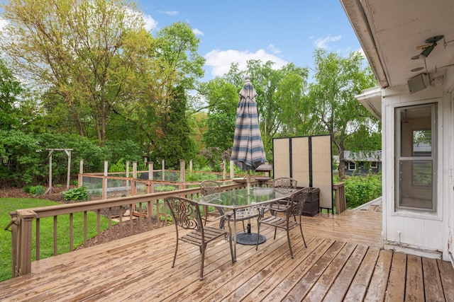 2479 Oxford St N, Roseville, MN 55113 - wooden terrace featuring outdoor dining space