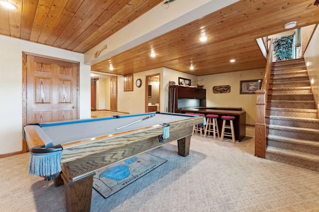 1823 313th Ave NE, Isanti Twp, MN 55008 - playroom featuring wooden ceiling, light carpet, billiards, recessed lighting, and baseboards