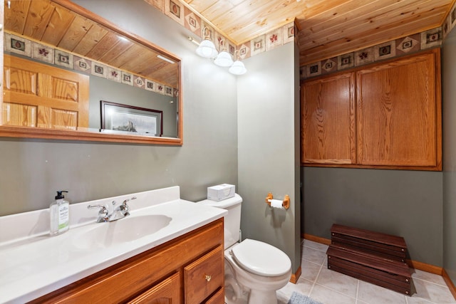 1823 313th Ave NE, Isanti Twp, MN 55008 - bathroom with wood ceiling, toilet, vanity, tile patterned floors, and baseboards