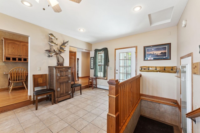 1823 313th Ave NE, Isanti Twp, MN 55008 - stairway with tile patterned flooring, ceiling fan, baseboard heating, baseboards, and recessed lighting