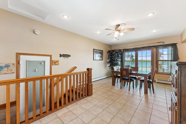1823 313th Ave NE, Isanti Twp, MN 55008 - dining room with recessed lighting, a ceiling fan, a baseboard heating unit, baseboards, and light tile patterned flooring