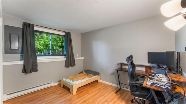 305 Arcadian Pl Unit 1, Buffalo, MN 55313 - home office featuring baseboard heating, wood finished floors, and baseboards