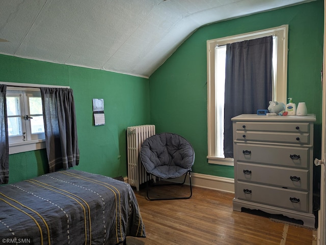 532 Main St S, Sauk Centre, MN 56378 - bedroom with radiator, wood finished floors, lofted ceiling, and baseboards