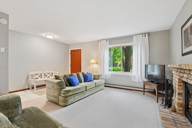 2250 Ridge Dr Unit 11, Saint Louis Park, MN 55416 - living area featuring a brick fireplace, baseboards, and a baseboard heating unit