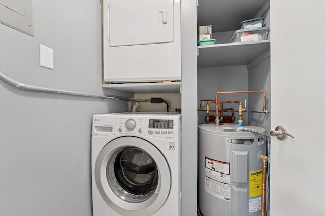 2250 Ridge Dr Unit 11, Saint Louis Park, MN 55416 - washroom featuring electric water heater and stacked washer / drying machine