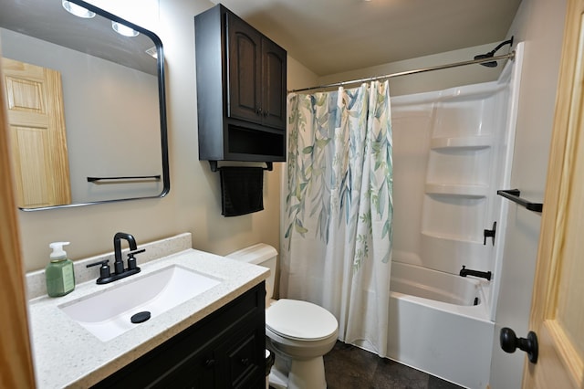 28257 French Rd, Danbury, WI 54830 - full bath with toilet, vanity, and shower / bath combination with curtain