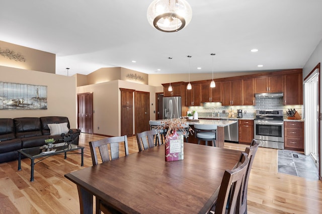 3615 Zinnia Ln N, Plymouth, MN 55441 - dining room featuring light wood-type flooring, a chandelier, and recessed lighting