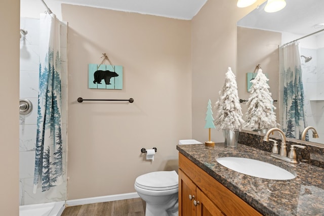 23141 Hilo Ave N, Forest Lake, MN 55025 - full bathroom with wood finished floors, toilet, a shower with shower curtain, and vanity