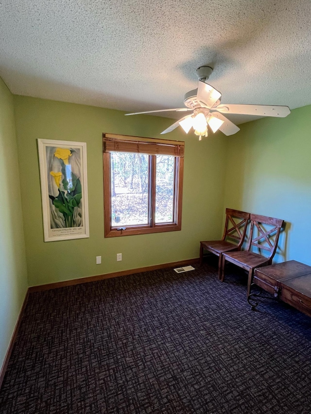 109 Eagle Lake Dr, Maple Grove, MN 55369 - sitting room with carpet floors, a textured ceiling, ceiling fan, and baseboards