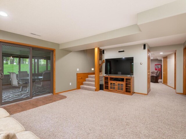 71156 Csah 18, Collinwood Twp, MN 55325 - living area with carpet, stairway, baseboards, and recessed lighting