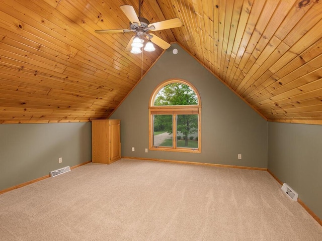 71156 Csah 18, Collinwood Twp, MN 55325 - bonus room with light carpet, vaulted ceiling, baseboards, wood ceiling, and ceiling fan