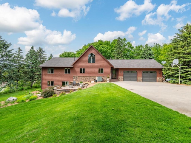 71156 Csah 18, Collinwood Twp, MN 55325 - view of front facade with an attached garage, driveway, a front yard, and stone siding