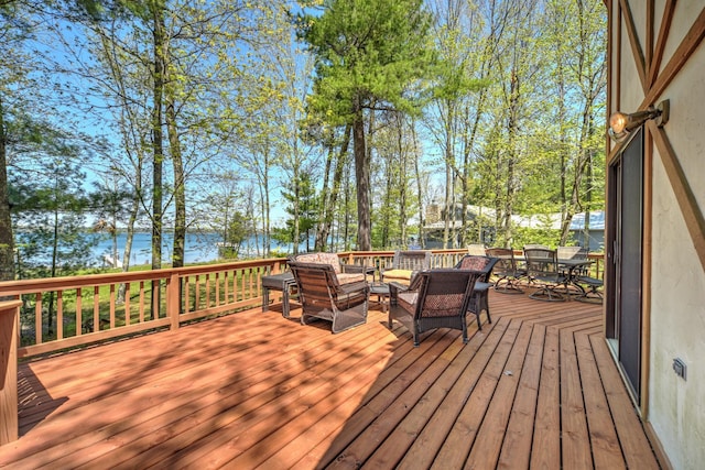 27166 Hersant Rd, Meenon Twp, WI 54893 - wooden terrace featuring a water view and outdoor dining space