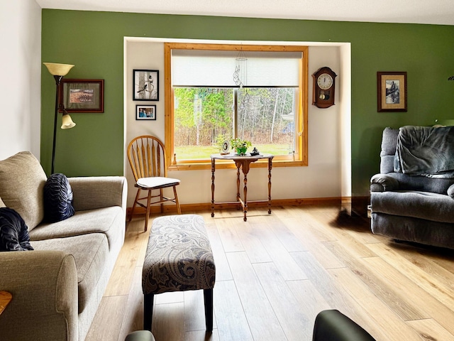 living area featuring wood finished floors and baseboards