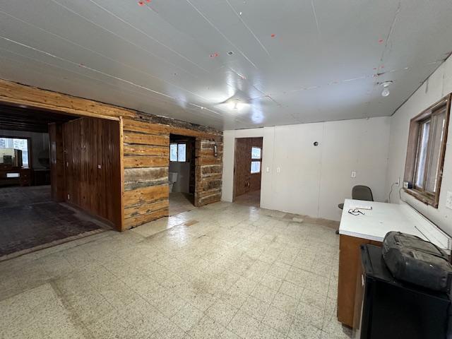 5535 Wahlsten Rd, Embarrass, MN 55732 - unfurnished living room with wood walls and light floors
