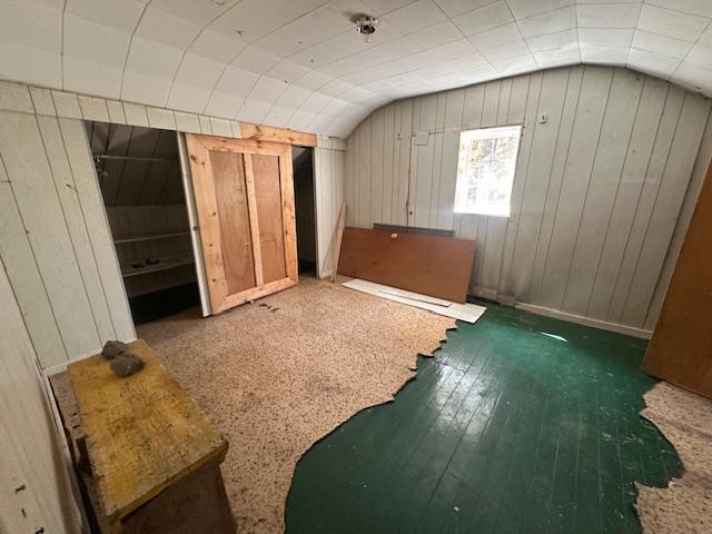 5535 Wahlsten Rd, Embarrass, MN 55732 - bonus room featuring vaulted ceiling, hardwood / wood-style flooring, and wooden walls