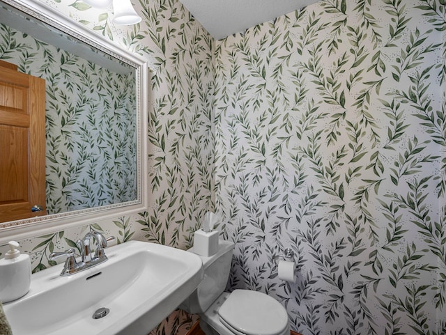 2200 142nd Ln NW, Andover, MN 55304 - bathroom with wallpapered walls, a sink, and toilet