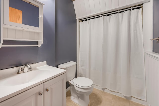 805 3rd Ave N, Sartell, MN 56377 - bathroom featuring vanity, toilet, tile patterned flooring, and a shower with shower curtain