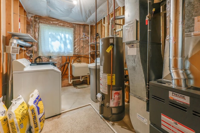 805 3rd Ave N, Sartell, MN 56377 - utilities featuring gas water heater, a sink, heating unit, and independent washer and dryer