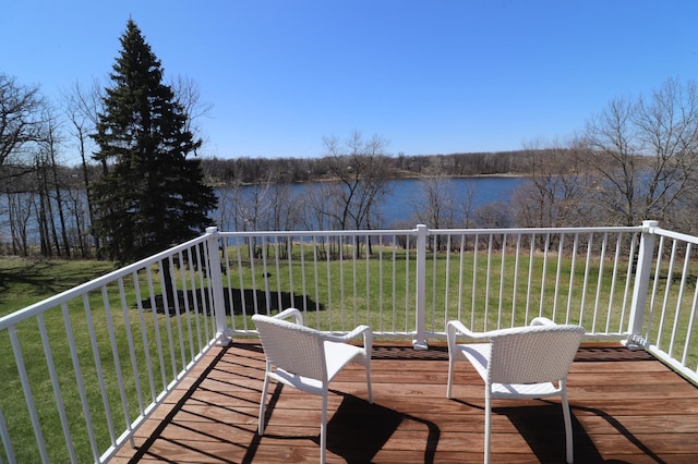 28571 Buffalo Lake Rd, Richwood Twp, MN 56521 - wooden terrace featuring a water view and a yard