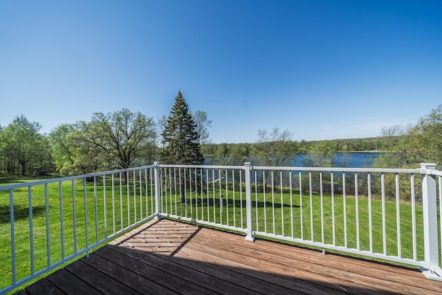 28571 Buffalo Lake Rd, Richwood Twp, MN 56521 - wooden deck with a water view and a lawn