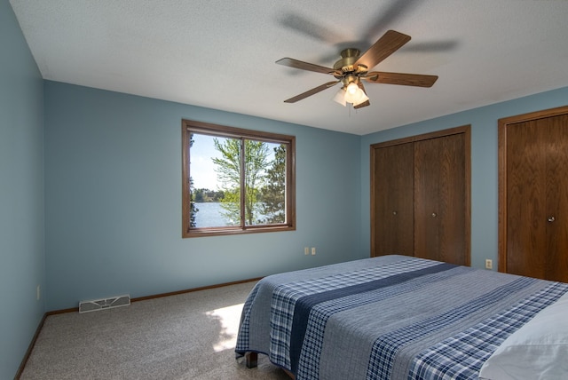 10415 Sorenson Dr, Hayward, WI 54843 - bedroom featuring carpet flooring, two closets, baseboards, and ceiling fan