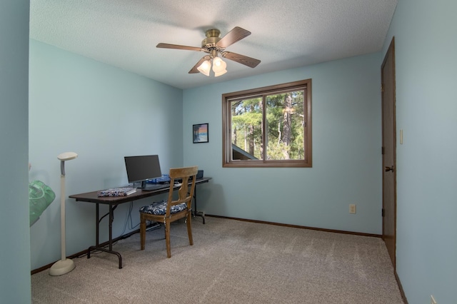 10415 Sorenson Dr, Hayward, WI 54843 - office with carpet floors, ceiling fan, baseboards, and a textured ceiling