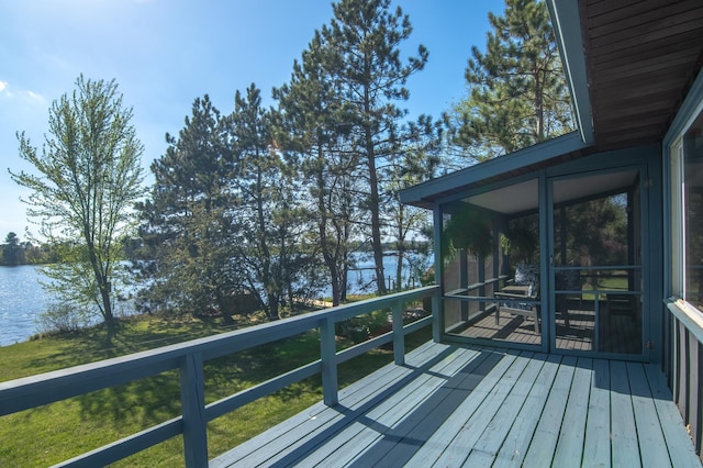 10415 Sorenson Dr, Hayward, WI 54843 - wooden deck with a water view and a sunroom