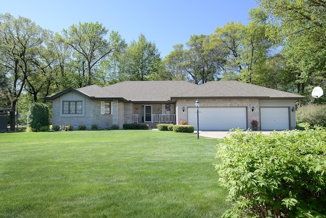 514 10th St N, Sartell, MN 56377 - view of front of home with a garage, brick siding, a front lawn, driveway, and roof with shingles