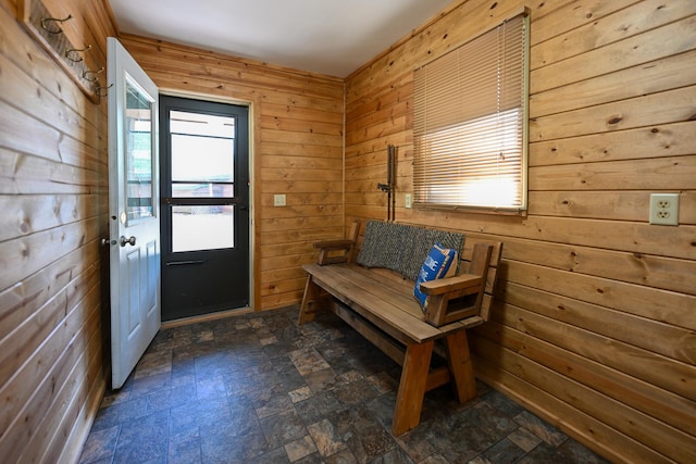 1192 Blackburn Rd, Scott Twp, WI 54801 - entryway with wooden walls and stone finish floors