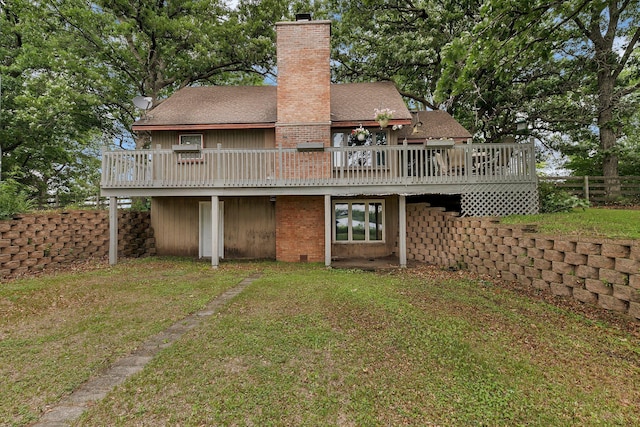 13047 Endicott Dr NW, Clearwater, MN 55320 - back of property with a wooden deck, a chimney, and roof with shingles