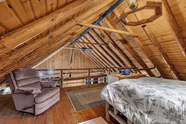 13047 Endicott Dr NW, Clearwater, MN 55320 - bedroom featuring wood walls, wood-type flooring, and wooden ceiling