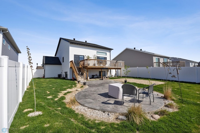 977 Ashley Dr W, West Fargo, ND 58078 - back of house featuring stairs, a patio, a deck, and central AC unit