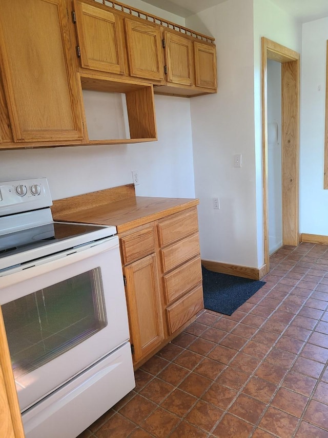 103 4th St, Grand Rapids, MN 55744 - kitchen featuring white electric range oven and baseboards