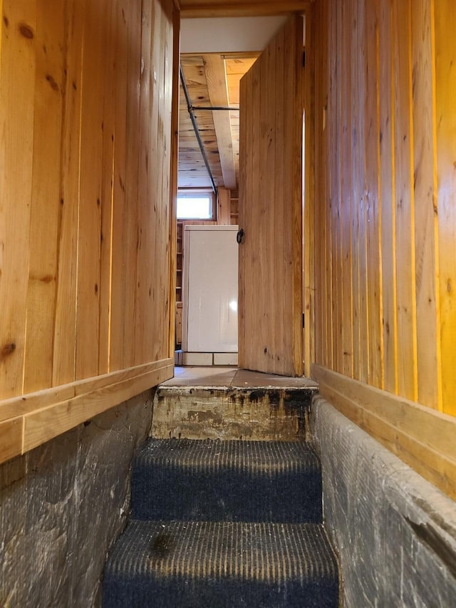103 4th St, Grand Rapids, MN 55744 - staircase featuring wooden walls