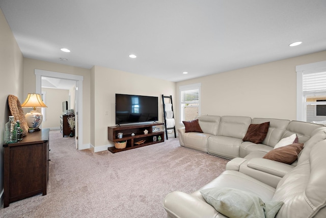 1013 Planters Path, Bayport, MN 55003 - living room with light carpet, recessed lighting, and baseboards