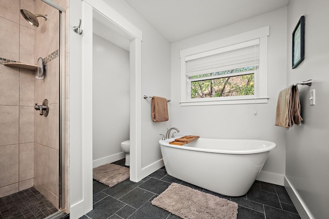 1013 Planters Path, Bayport, MN 55003 - full bath featuring a shower stall, toilet, a freestanding tub, and baseboards