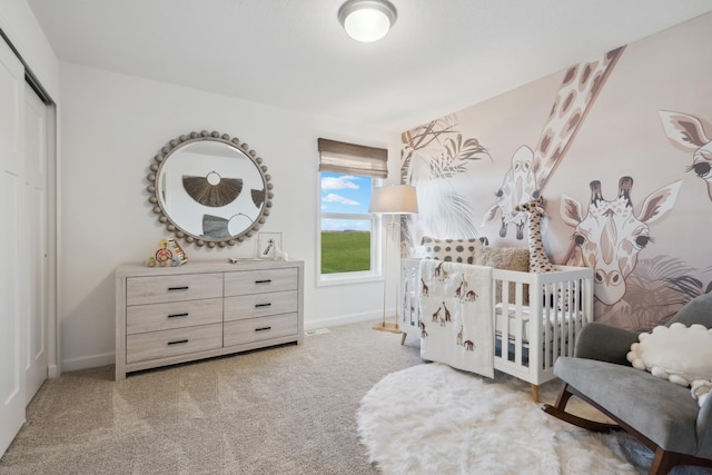 1951 Fulton Rd, Carver, MN 55315 - carpeted bedroom featuring a closet, baseboards, and a crib