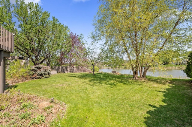 view of yard with a water view