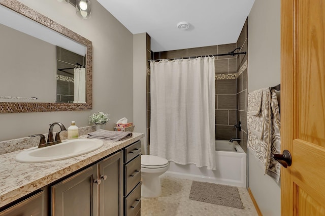 1502 9th St N, Sartell, MN 56377 - bathroom featuring vanity, toilet, and shower / bathtub combination with curtain