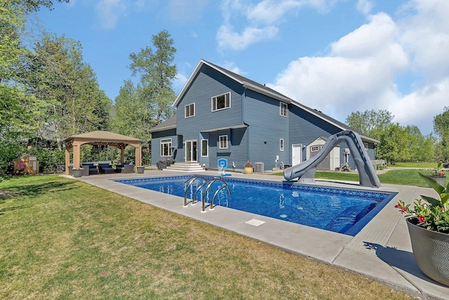 1502 9th St N, Sartell, MN 56377 - outdoor pool featuring a gazebo, an outdoor living space, a water slide, and a yard
