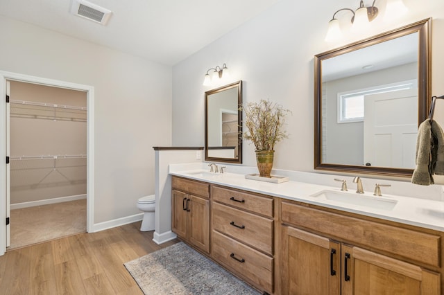 8014 Walnut Ln, Corcoran, MN 55340 - full bathroom featuring double vanity, wood finished floors, and a walk in closet