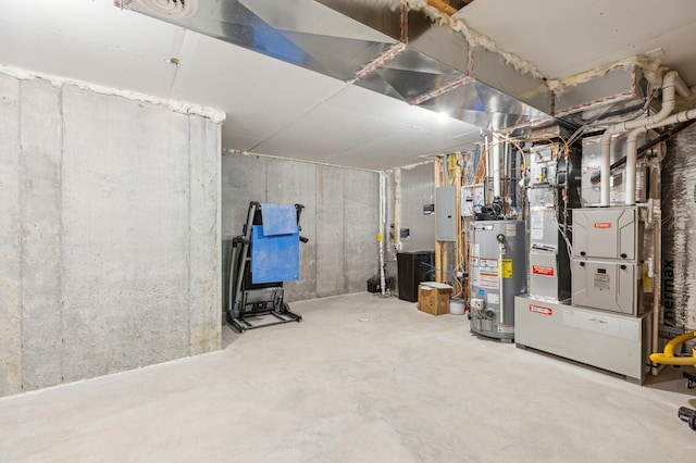8014 Walnut Ln, Corcoran, MN 55340 - unfinished basement with gas water heater, electric panel, and heating unit
