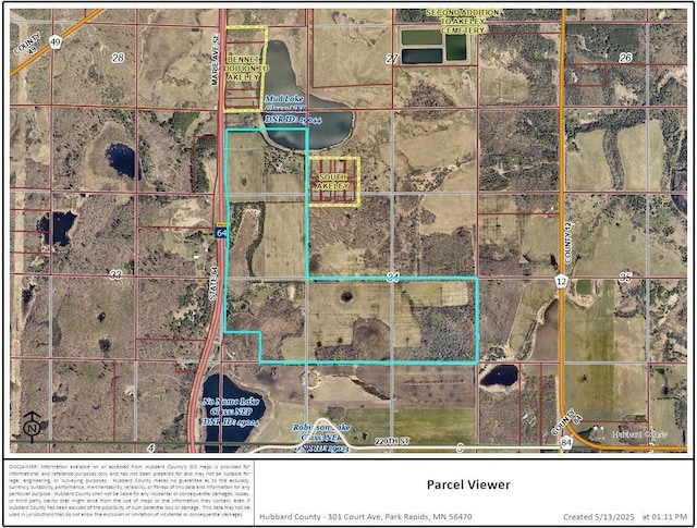 aerial map of property and surrounding area featuring property boundaries highlighted