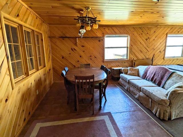 3333 Randa Rd, Orr, MN 55771 - dining room featuring plenty of natural light, wood walls, and wooden ceiling