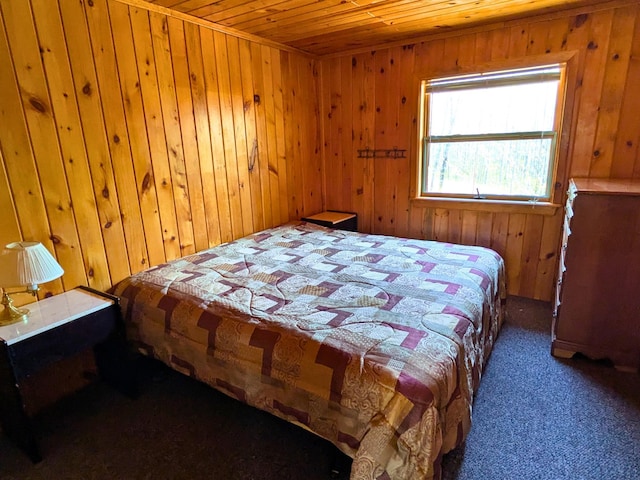 3333 Randa Rd, Orr, MN 55771 - bedroom with wood ceiling, wooden walls, and carpet floors