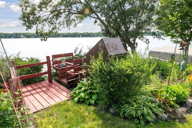 deck with a water view