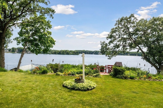 water view featuring a dock